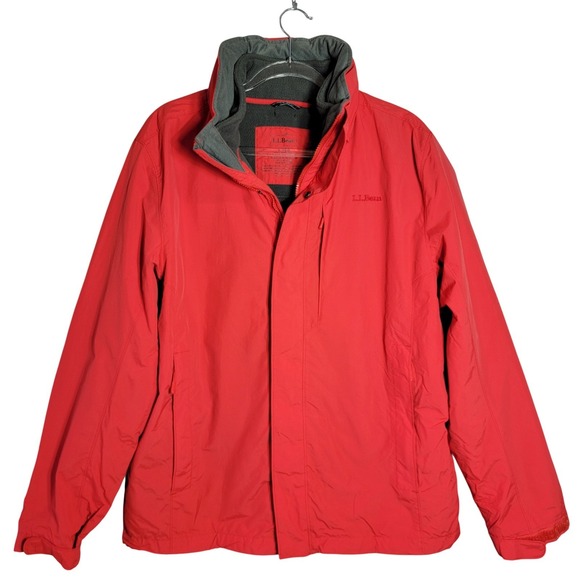 L.L. Bean Other - Mens LL Bean Red Fleece Lined Waterproof Winter Jacket Size Large Packable Hood